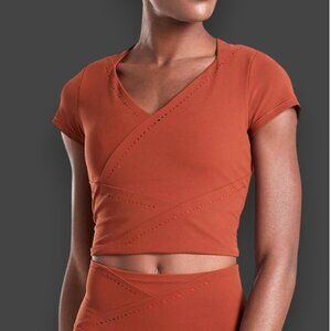Athleta Women's Sz S It's A Wrap Burnt Orange Mesh Back Crop Athletic Top